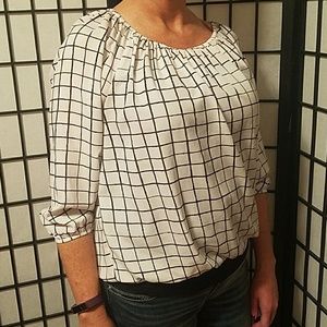 Daisy Fuentes White and Black Check Blouse